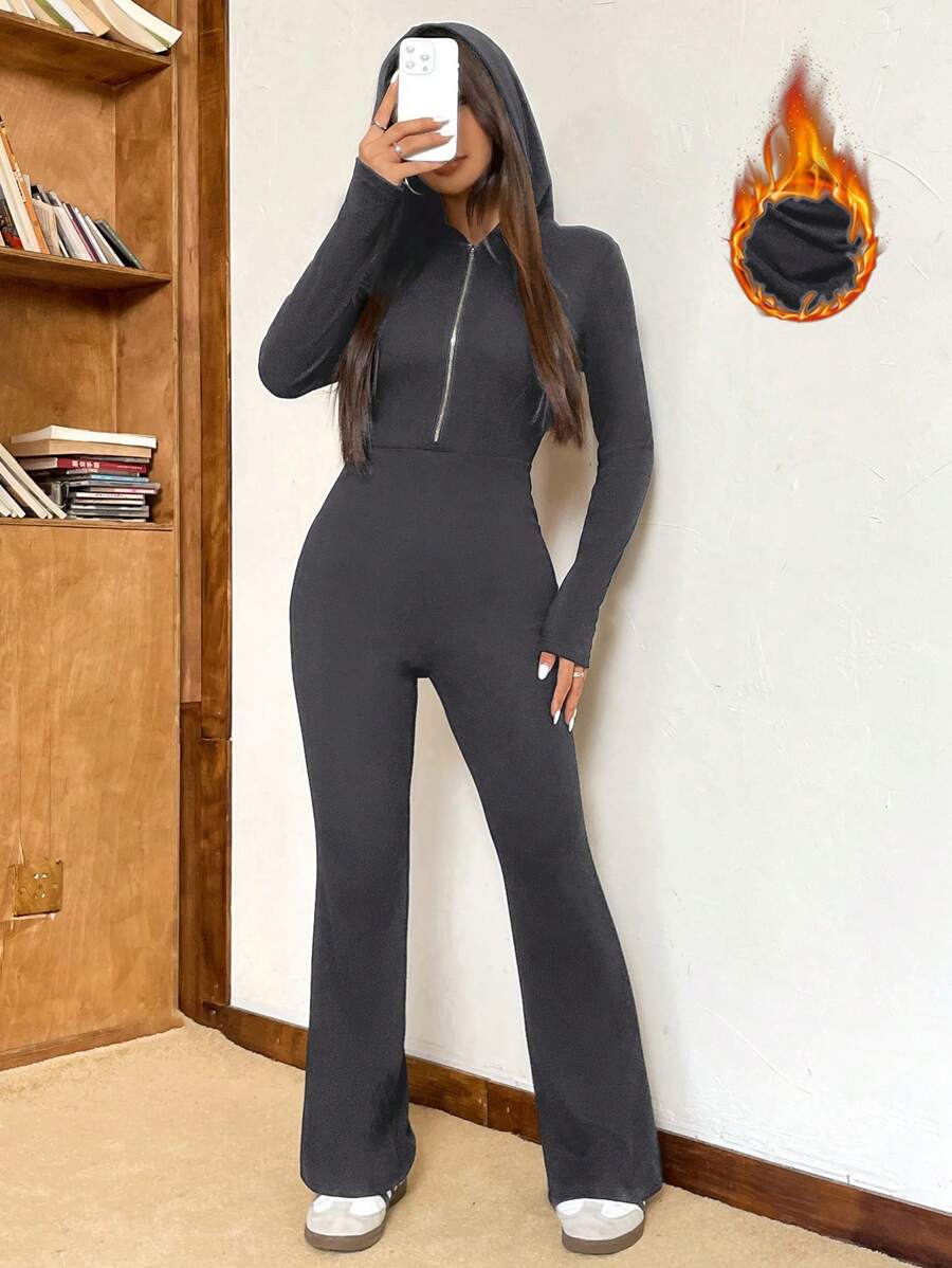 Muchica Women's Slim-Fit Hooded Jumpsuit For Autumn/Winter - Grey - View 1