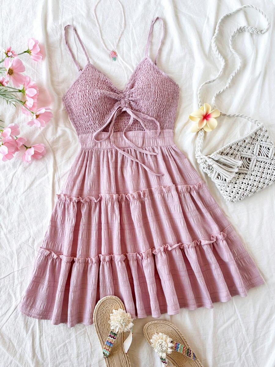 Soleia Đầm ôm body mini dây mảnh phong cách nghỉ dưỡng giản dị cho nữ mùa hè - Màu Hồng baby - Xem 1