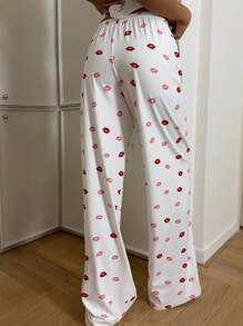 CovetEZ 女士系带印花休闲裤，简约风格，适合日常穿着 - 白色 - 查看 2