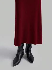 Ontre Women's 2025 New Spring Angola Red Elegant Solid Color Batwing Sleeve Sweater Dress - Red - View 6