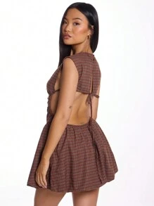 MUSERA Round Neck Backless Puffball Dress Spring Summer Vacation Cute - Multicolor - View 3