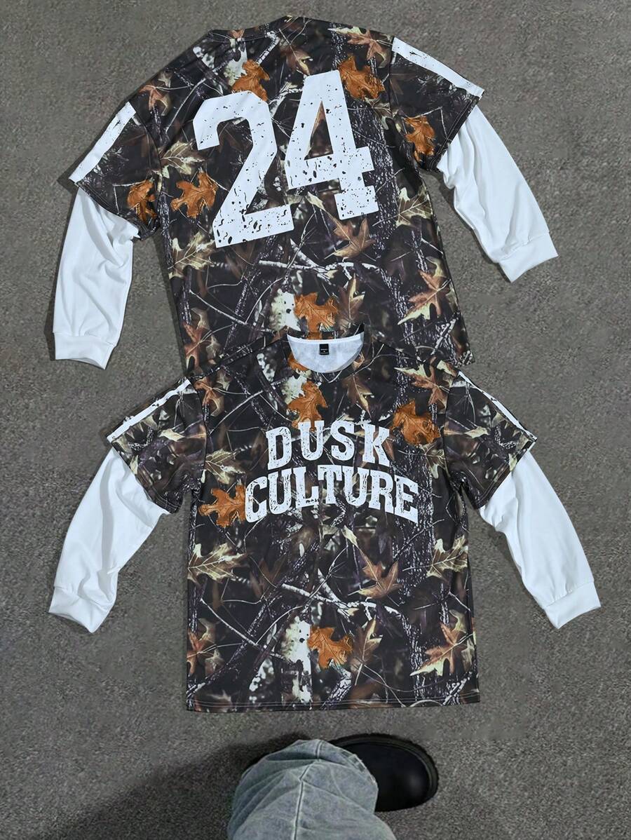 Manfinity EZcore Men's Autumn/Winter Branch Print Pullover Hooded Sweatshirt - Multicolor - View 1