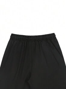 Manfinity Homme Men's Solid Color Drawstring Waist Pockets Casual Pants, Fall - Black - View 5