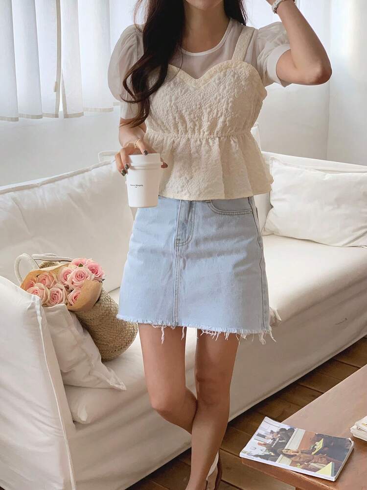 Women's Casual 2 In 1 Short Sleeve Minimalist Shirt, Daily Wear