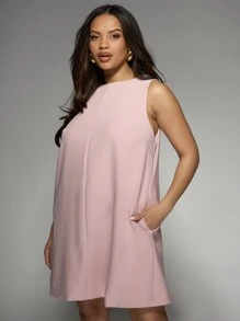 MISSGUIDED PLUS Elegant Plus Size Sleeveless Shift Dress Professional Office Party A-Line Mini Length Workwear Spring Summer Dress With High Neckline - Pink - View 3