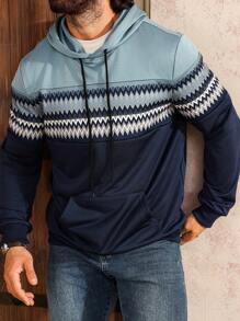 Manfinity Homme Men's Wavy Striped Patchwork Hoodie, Autumn/Winter - Multicolor - View 3