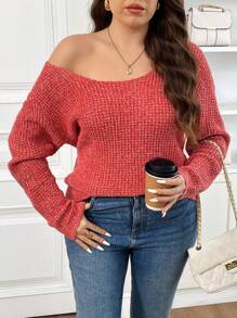 SHEIN Frenchy Plus Size Women Bow Decor Long Sleeve Casual Sweater, Autumn/Winter