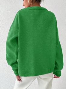 EURMUSE Women's Solid Color Drop Shoulder Sweater - Green - View 2