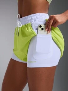 Powerista Women's Contrast Color Waist Tie Workout Casual Sports Shorts Comfy Short - Yellow - View 2