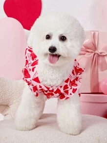 PETSIN 1 Stück Valentinstag rotes Herz Grafik Kappe Ärmel Knopf Unten Hund Kleid, passend für alle Haustiere