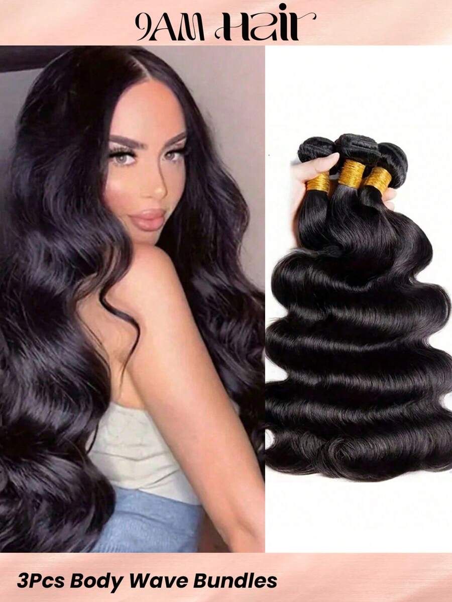 3 Pcs Body Wave Human Hair Bundles 100% Human Hair Remy Extensions Double Wefts Weave Hair Natural Color For Women - Natural Black - View 1
