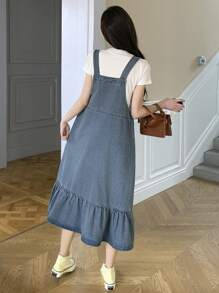 DAZY Women's Casual Denim Pinafore Dress With Ruffle Hemline