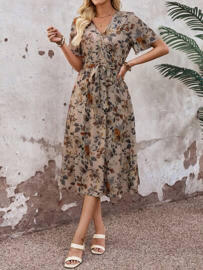 EMERY ROSE Summer Outfit Tropical Vacation Kvinna Kläder Dam Midi Klänningar