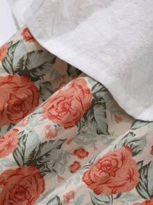 DAZY 纯色灯笼袖上衣和全身花卉印花长裤睡衣套装