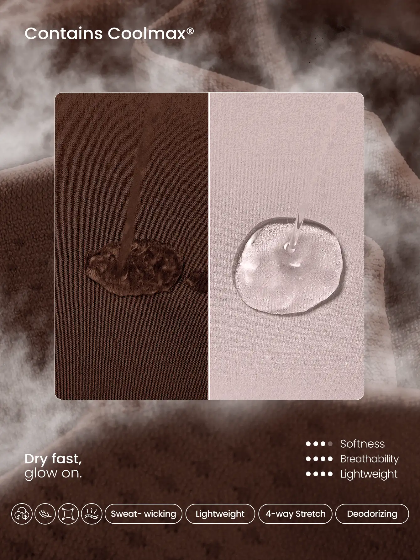 GLOWMODE 无缝修身长袖上衣 齐臀 抗菌 轻便 夏季 - 咖啡棕 - 查看 2