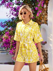 SHEIN VCAY Mono de playa florales de manga dolman para mujeres de verano