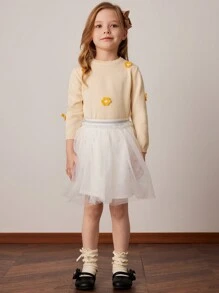 PrepCrw Young Girls' Casual Elastic Waist Flowy A-Line Mesh Skirt, Spring & Autumn - White - View 4