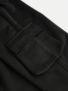 SHEIN Young Girls Pocketed Straight Leg Loose Casual Drawstring Waist Solid Color Straight Pants, Comfortable Streetwear Suitable For Daily Wear - Black - View 5