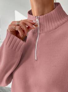 EURMUSE 2pcs/Set Women's Casual Solid Color Sweater & Leggings, Autumn/Winter - Rose Red - View 5