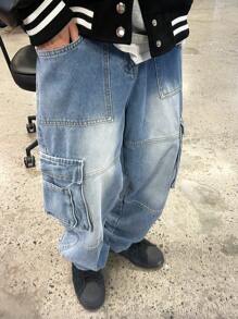 Claim Dot Herren Lässig einfache Multi-Tasche Weite Bein Jeans, für den täglichen Gebrauch