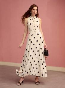 MOTF PREMIUM WOMEN POLKA DOT PRINT PLEATED LONG DRESS,SPRING/SUMMER - Multicolor - View 5