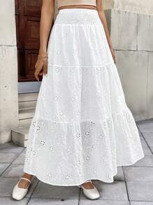 Chiquease Women's Vacation Burnout Embroidered Drawstring Waist Maxi Skirt - White - View 4