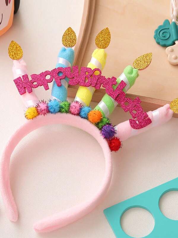 1 Pieza/Set Diadema decorada con vela de 11cm y pompón, accesorio de pelo lindo para fiesta de cumpleaños, ideal para regalos de cumpleaños y fiestas