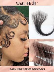 Invisible Lace Hairline Baby Hair Stripes Hair Extensions Handmade Real Human Hair Pieces - Natural Black - View 1