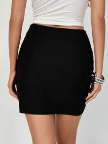 Chiquease 女士时尚蝴蝶结裹身针织裙，百搭 - 黑色 - 查看 2