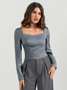 Allurite Chemise décontractée à manches longues et col en cœur pour femmes, pour un port quotidien