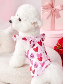 PETSIN 1 pieza Vestido de mascota con estampado de corazón de leopardo rosa y manga corta para el Día de San Valentín