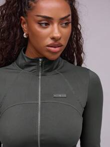 Musera Sport Stand Collar Zip Up Logo Seam Detail Active-Wear Contour Jacket, Padel, Tennis, Pickleball Gym Fitness - Dark Grey - View 3