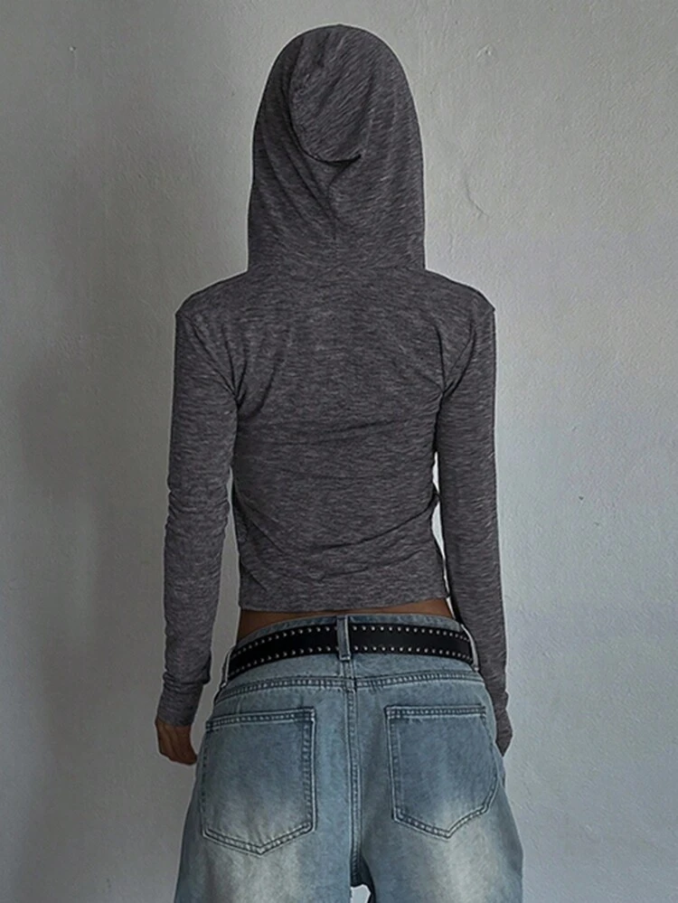 Street Style Color Block Hooded Slim Fit Women T-Shirt Long Sleeve Women Tops