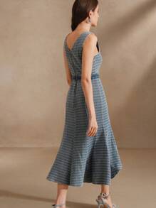 Anewsta Elegant Sleeveless Midi Jacquard Bodycon Dress For Women, Spring/Summer, Easter Dress - Blue - View 5