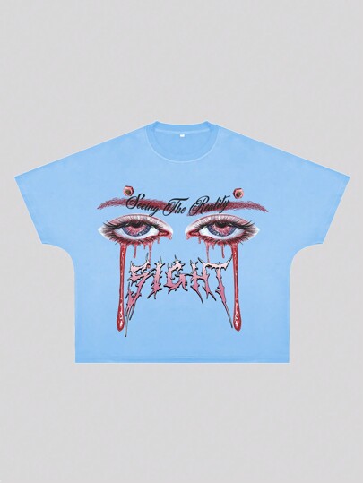 Men's Anime Loose Short-Style Letter & Figure Print Short Sleeve T-Shirt