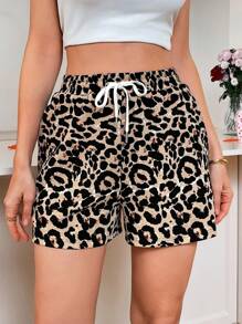 SHEIN LUNE 女士休闲豹纹基本款日常穿搭短裤情人节女士夏季套装情侣装度假装女士 - 彩色 - 查看 3