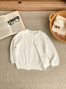 Blossori Young Girls Loose Fit Round Neck White Sweater Set, Autumn/Winter - White - View 5