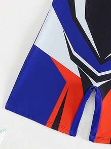 SHEIN Tween Boy 5-Star Printed Short Sleeve Rash Guard And Swimming Shorts Set - Blue - View 3