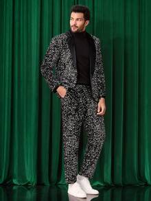 Manfinity AFTRDRK Black Base With Silver Sequin Men Suit Jacket And Pants Set