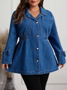 SHEIN LUNE Plus Size Casual Denim Jacket, Minimalistic & Fashionable For Everyday Wear