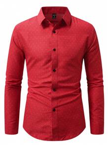 Manfinity AFTRDRK Camisa de manga larga con patrón de rombos para hombre, de uso casual u oficina - Rojo - Ver 3