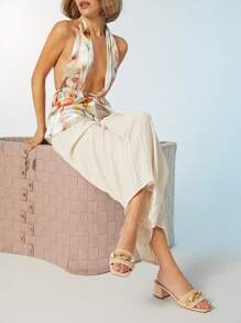 SHUZIA Sandalias de tacón medio de rafia elegantes y casuales para damas - Beis - Ver 4