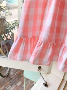 SHEIN Young Girls Loose Fit Pink Woven Dress With Lapel, Elegant French Style, Spring/Summer - Multicolor - View 4