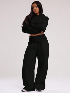 MUSERA Pantalon large avec taille pliante, style bohème pour vacances, élégant, pour aéroport, automne, hiver, rentrée scolaire, Noël, Thanksgiving