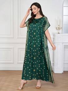 Al Najma Vestido con mangas murciélago con estampado floral de paisley al estilo árabe con pañuelo de hijab, vestidos largos modestos para mujeres
