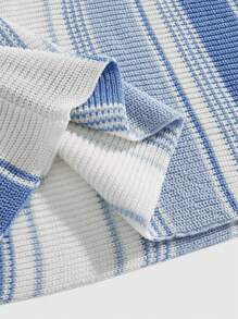 ROMWE MEN Casual Herren Polokragen gestreifter Lässig Strick Pullover - Babyblau - Übersicht 6