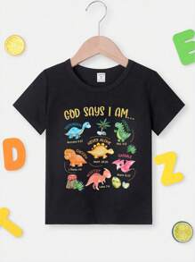 SHEIN Baby Boys' Casual Creative Cartoon Animal & Letter Print Short Sleeve T-Shirt, Fashion Basics