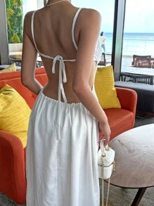 DAZY 女士假日风吊带露背连衣裙，优雅女士设计，适合派对、海滩、节日、返校节、度假、邮轮等场合。 - 白色 - 查看 6