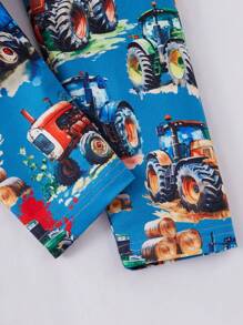 2pcs Young Boy Pajamas Set, Featuring Simple Stylish Allover Print Cargo Truck Pattern Long Sleeve Top And Long Pants, Vibrant Glow-In-The-Dark Starry Sky Print, Soft Stretchy And Breathable Knit Fabric, Suitable For All Seasons