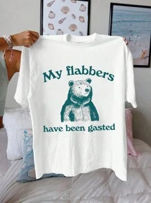 INAWLY Plus Size Women Cute Raccoon Slogan Printed Short Sleeve T-Shirt Graphic Tees Women Tops, For Summer - White - View 1